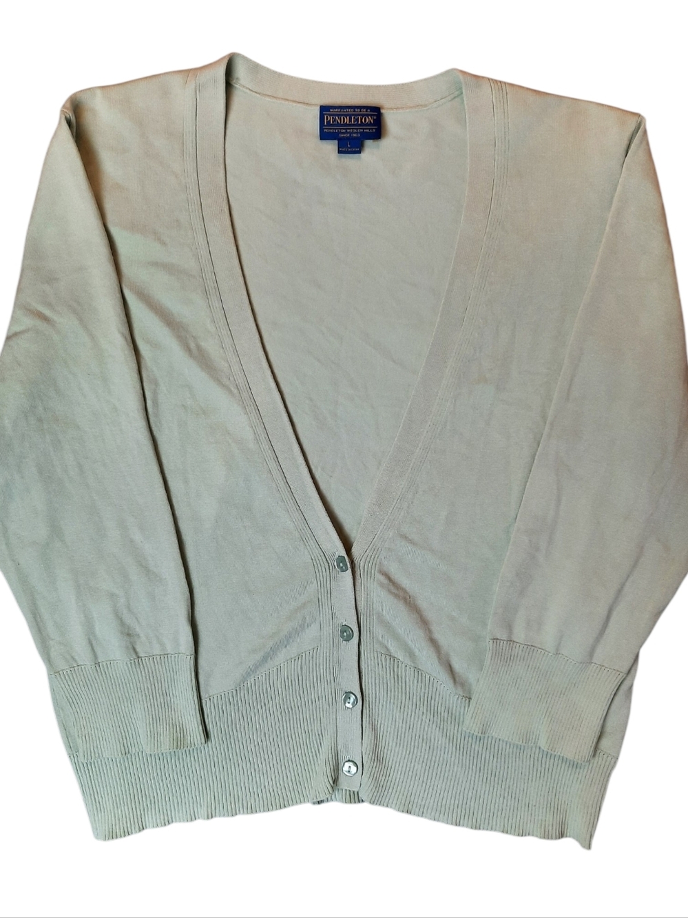 Pendleton Cardigan Swester Women's Large Light Green V-Neck Silk Blend Preppy